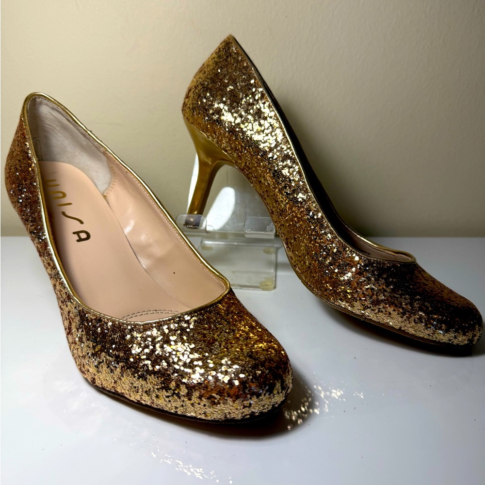 Unisa Woman’s Glitter High Heels sparkle Gold Size 8